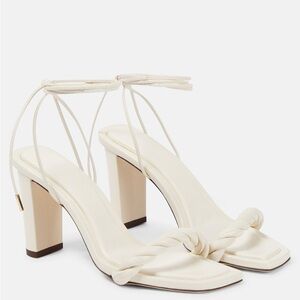 Jimmy Choo Diosa Sandals White Ivory Bridal Wedding Block Heel Size 7 (37)
